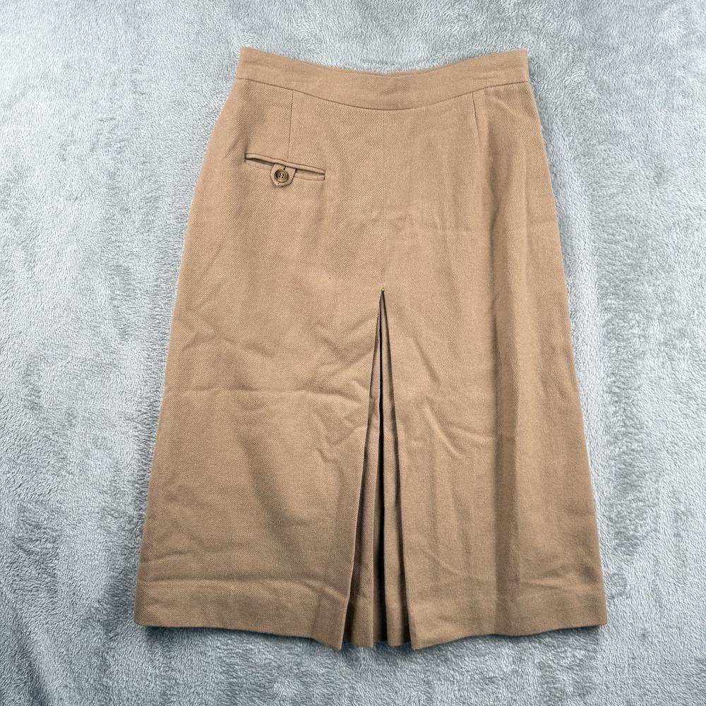Ira Joyce Pleated A-Line Skirt Womens 10 Camel Brown Midi VTG 80s Union USA Made